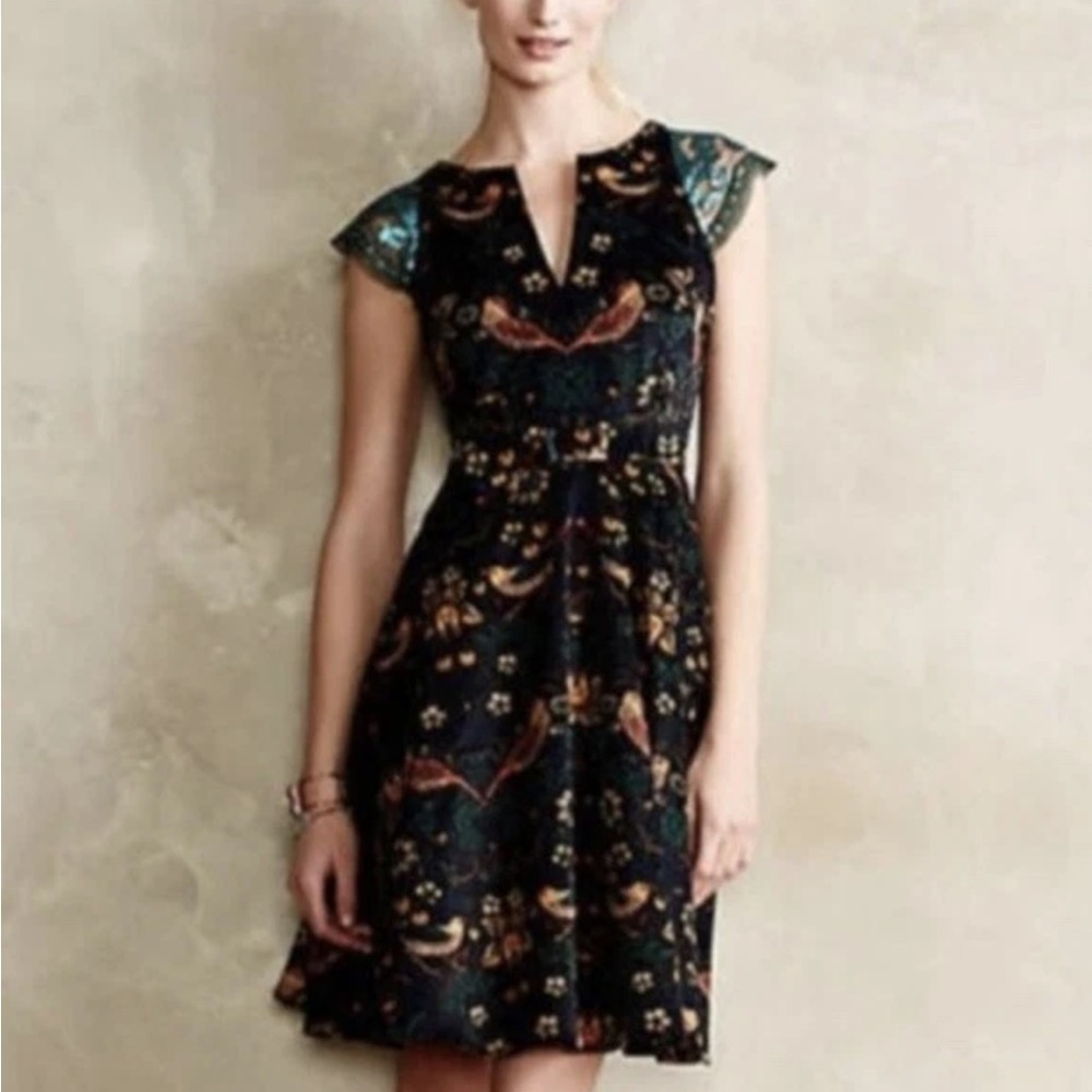 ANTHROPOLOGIE‎ Eva Franco larksong Corduroy Birds Sequin Dress Size 8